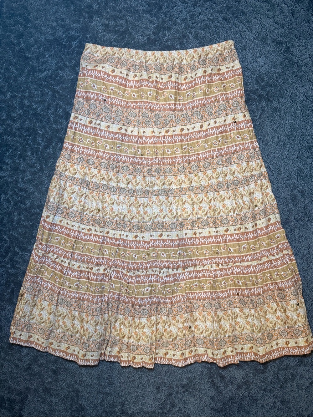 Size S 100% Cotton Boho Cottagecore Y2K Midi Whimsical Bohemian Skirt w Sequins